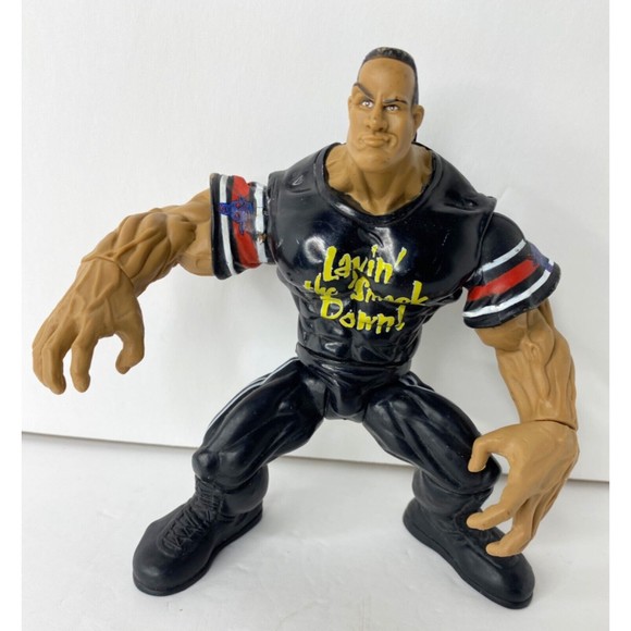 1999 WWF Jakks The Rock "Layin' the Smack Down" Maximum Sweat Series 3 Figure - Picture 3 of 11